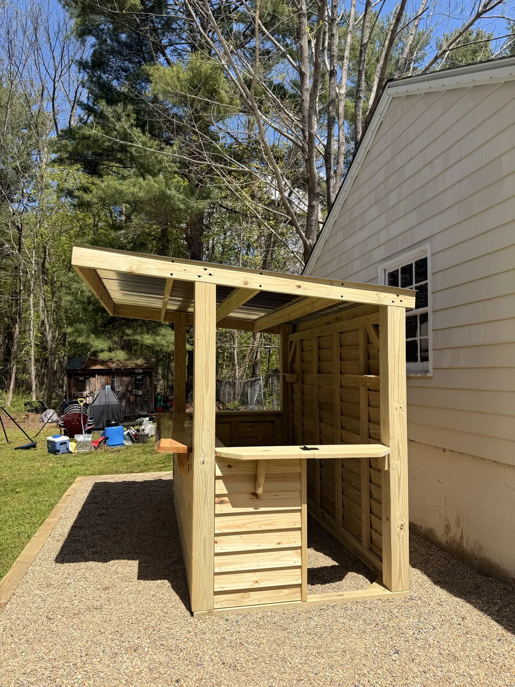 Framing stage of the custom outdoor bar in Pembroke